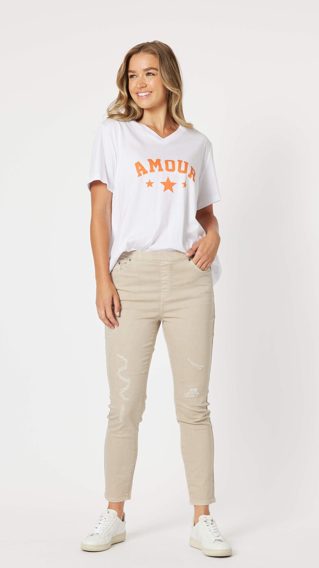 Pull On Ripped Jeans - Natural