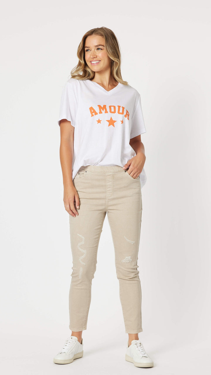 Pull On Ripped Jeans - Natural