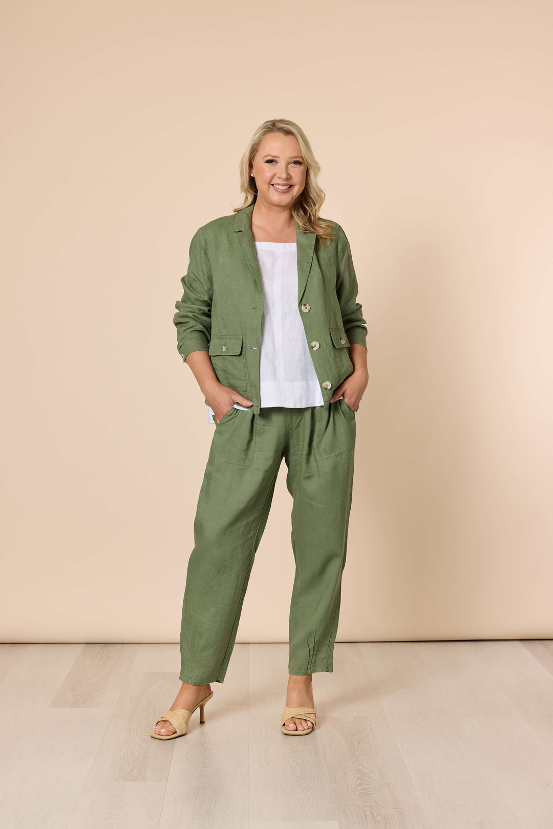 Danielle Linen Jacket Basil Green