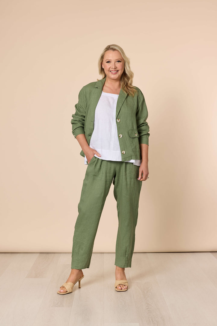 Danielle Linen Jacket Basil Green