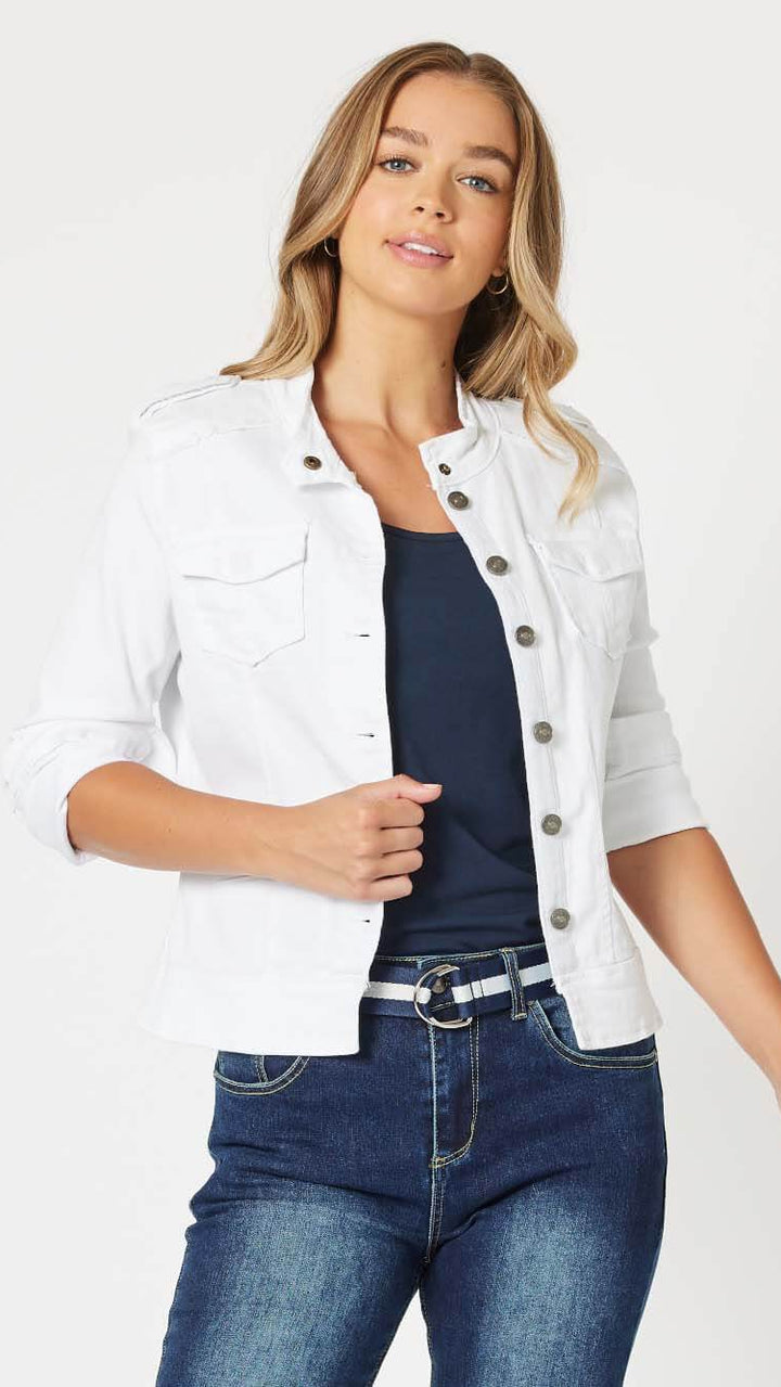 Military Denim Jacket - White