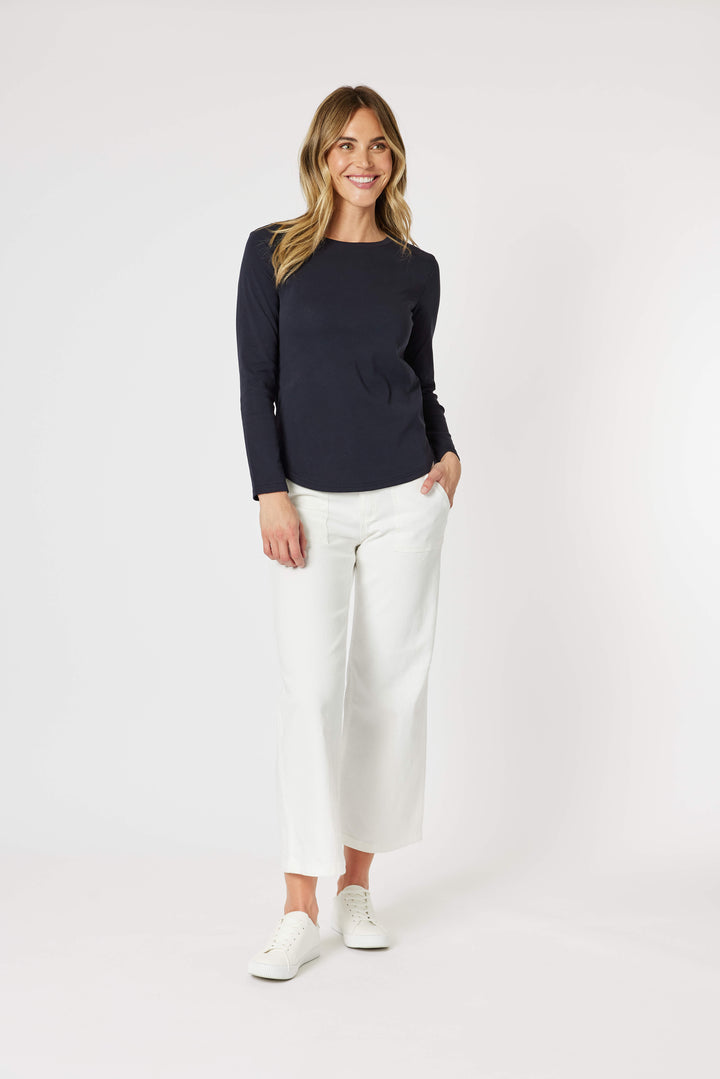 Crew Neck Long Sleeve Top - Navy