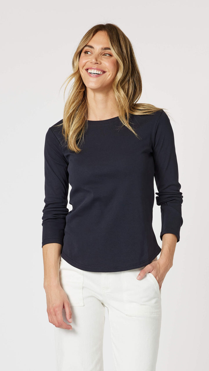 Crew Neck Long Sleeve Top - Navy