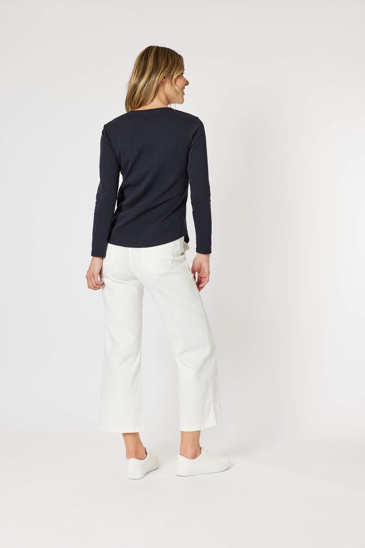 Crew Neck Long Sleeve Top - Navy