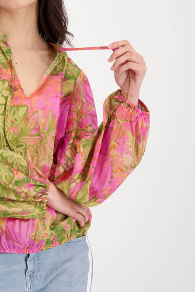 Paisley Print Popover Blouse - Pink