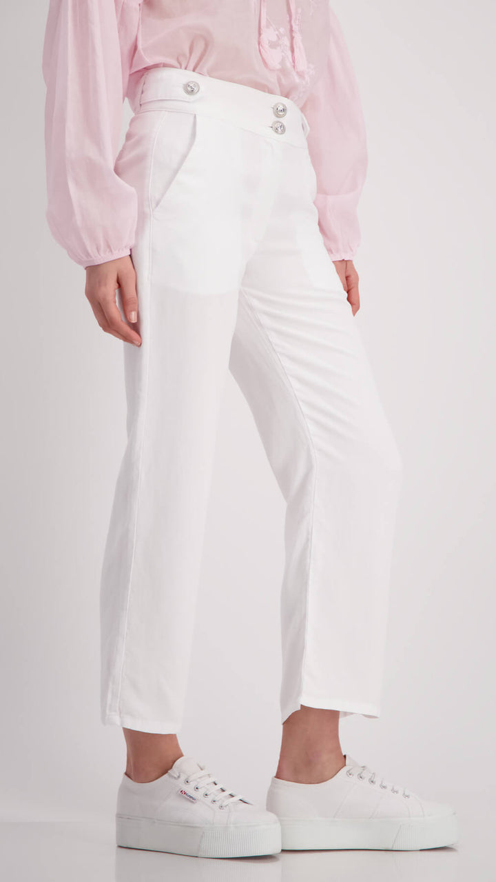 Linen Mix Crop Pants - White