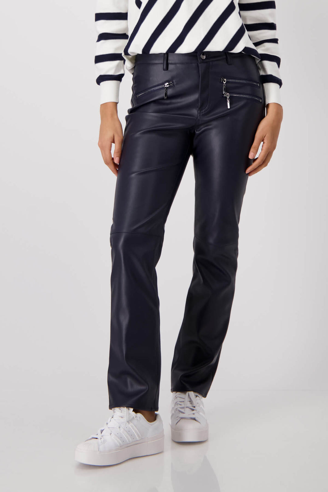Faux Leather Zip Pocket Pants - Deep Ocean Blue