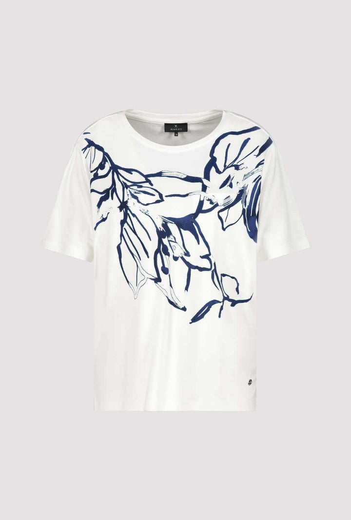 Navy Floral Print T-Shirt With Rhinestones