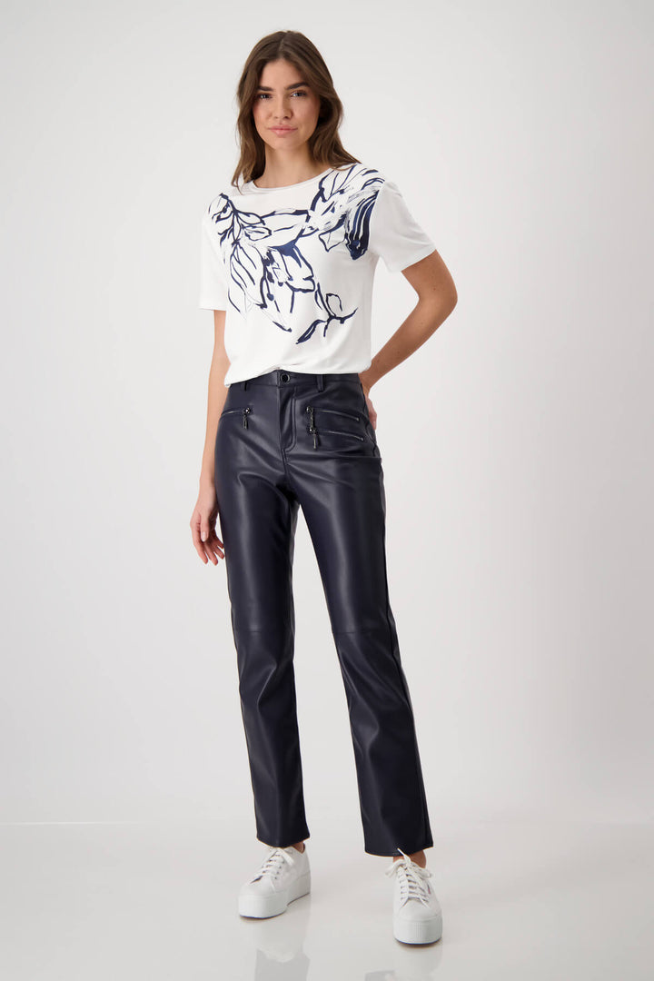 Navy Floral Print T-Shirt With Rhinestones