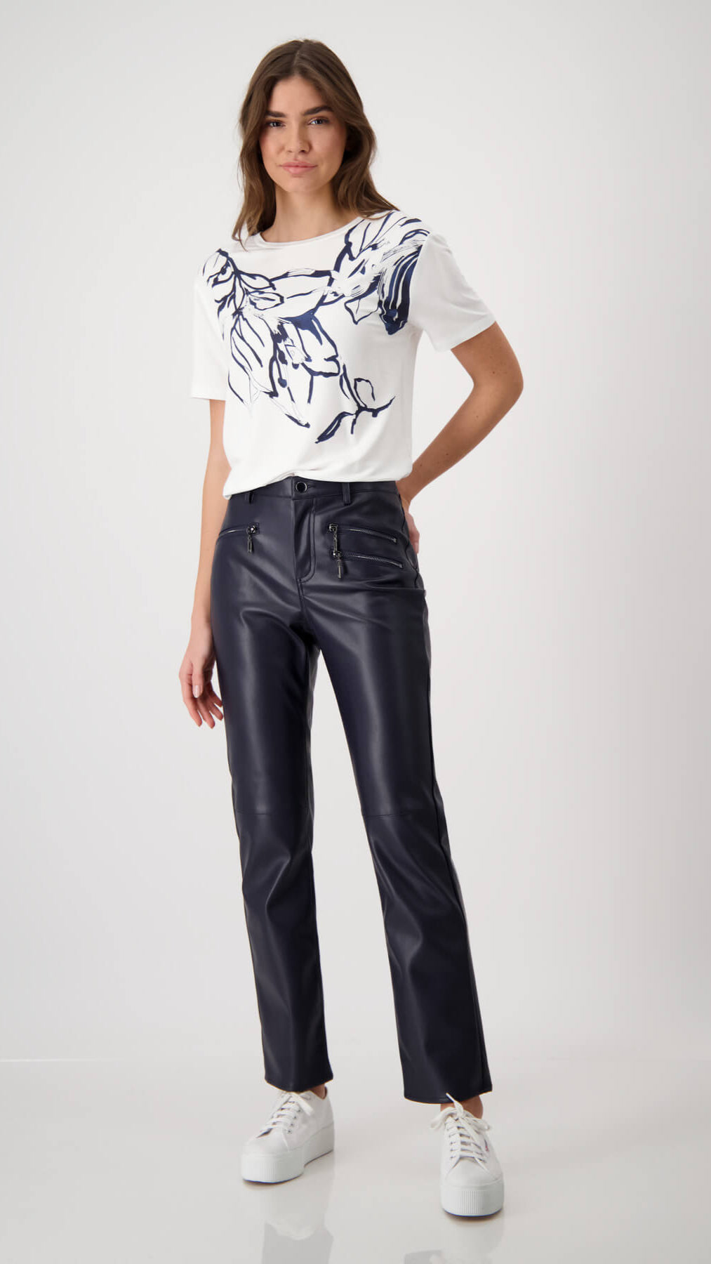 Faux Leather Zip Pocket Pants - Deep Ocean Blue