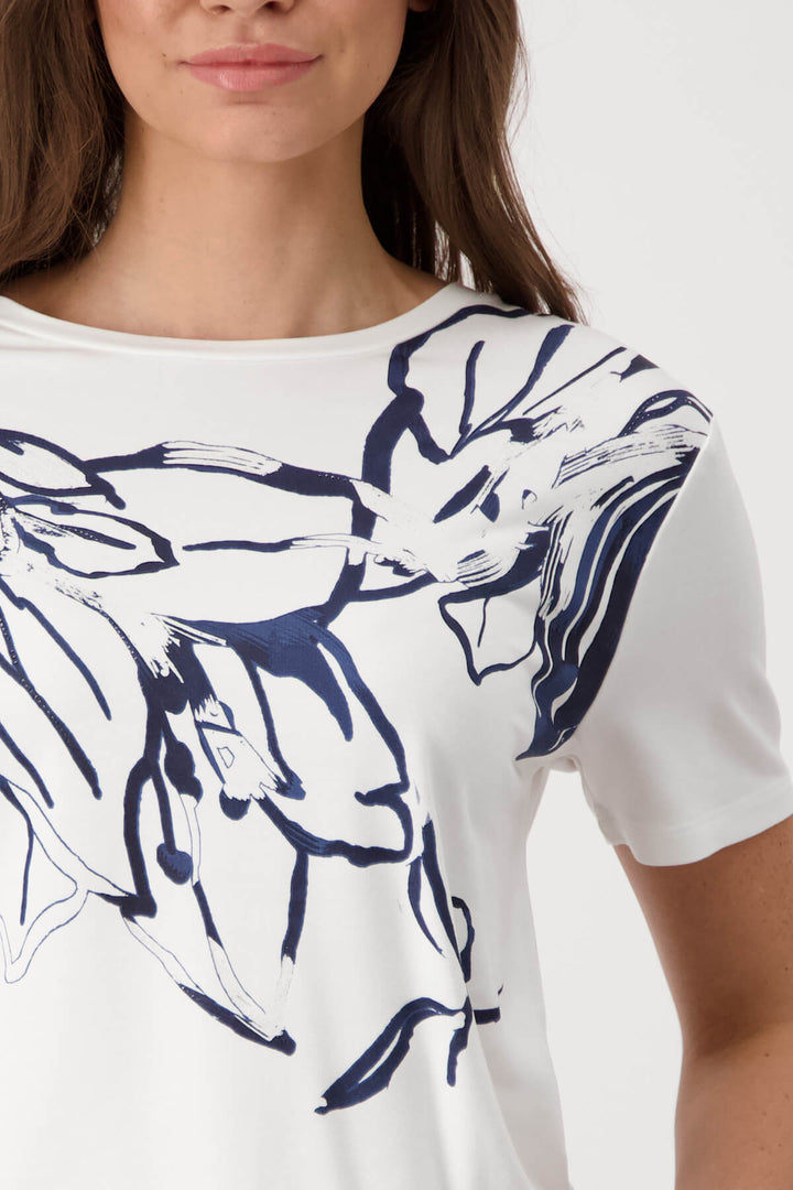 Navy Floral Print T-Shirt With Rhinestones
