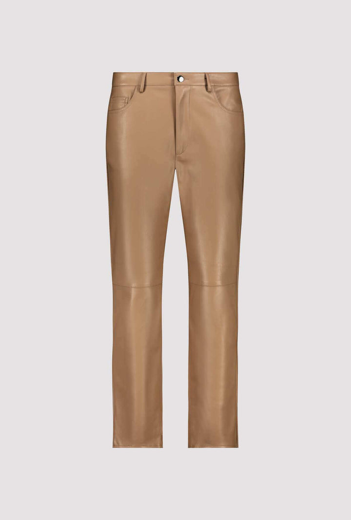 Straight Leg Faux Leather Pants - Caramel