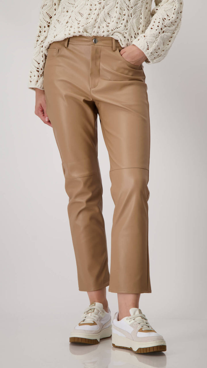 Straight Leg Faux Leather Pants - Caramel