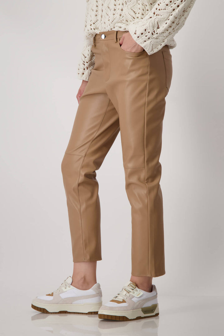 Straight Leg Faux Leather Pants - Caramel