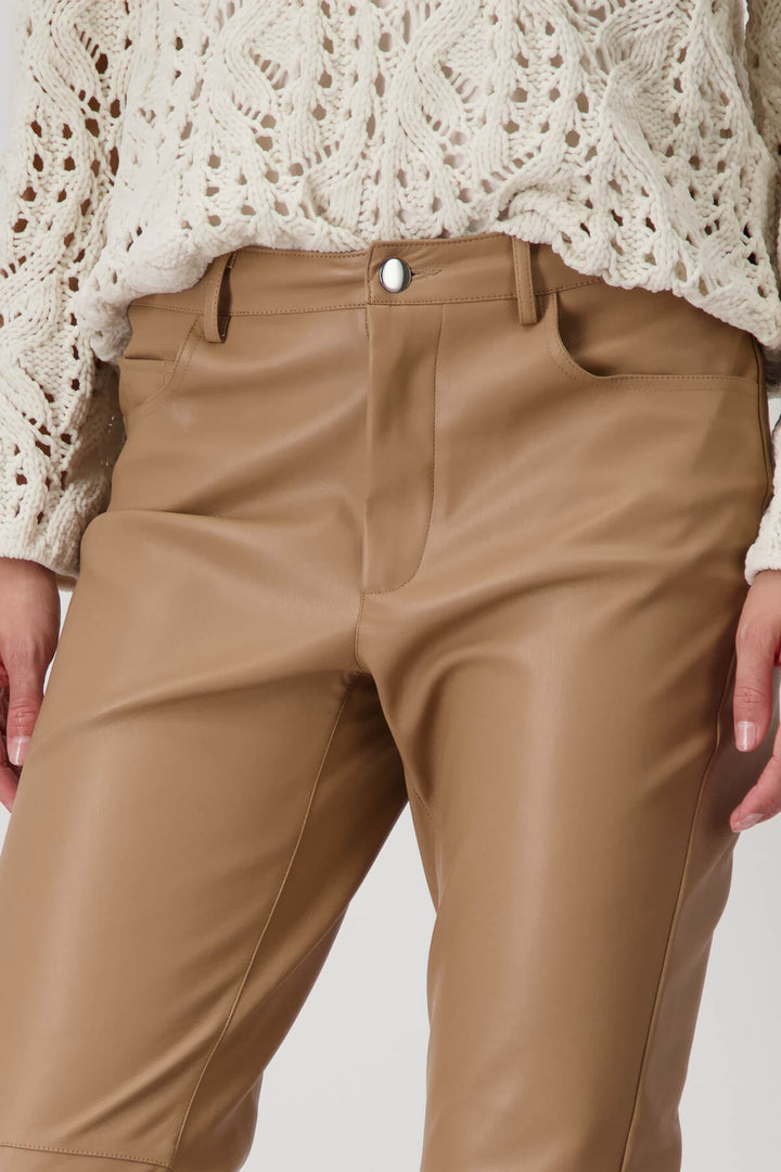 Straight Leg Faux Leather Pants - Caramel