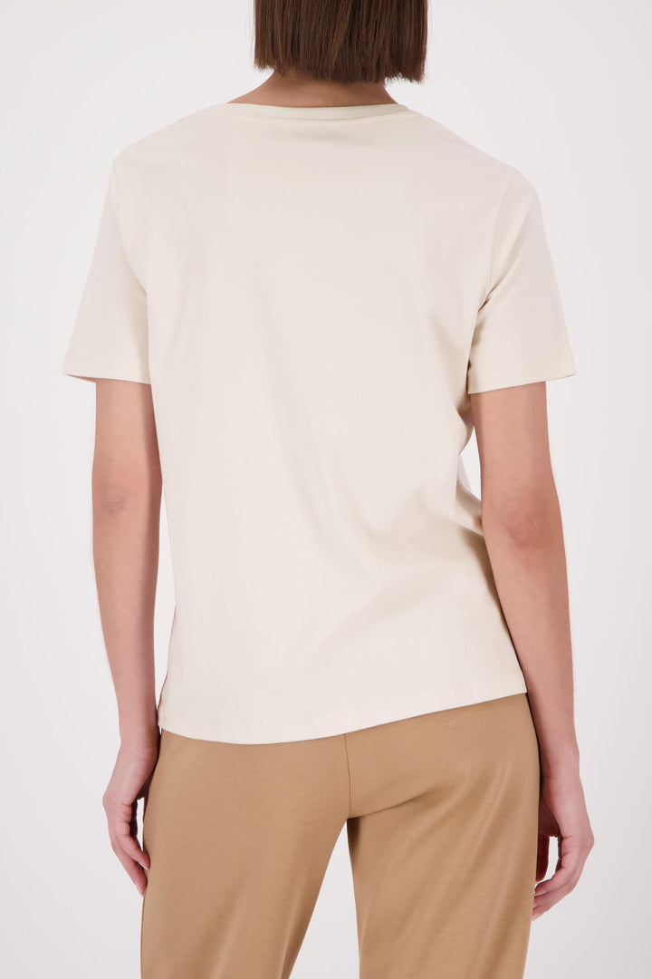 Cream convertible T-shirt back view, short sleeves and crew neckline