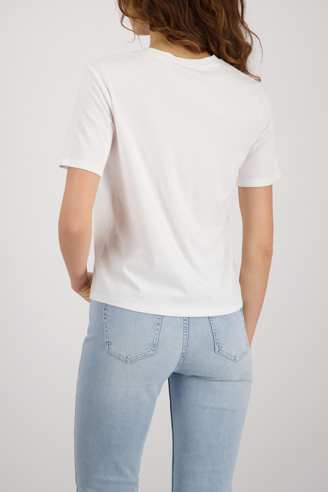 White T-shirt back view with crew neck, no visible graphic