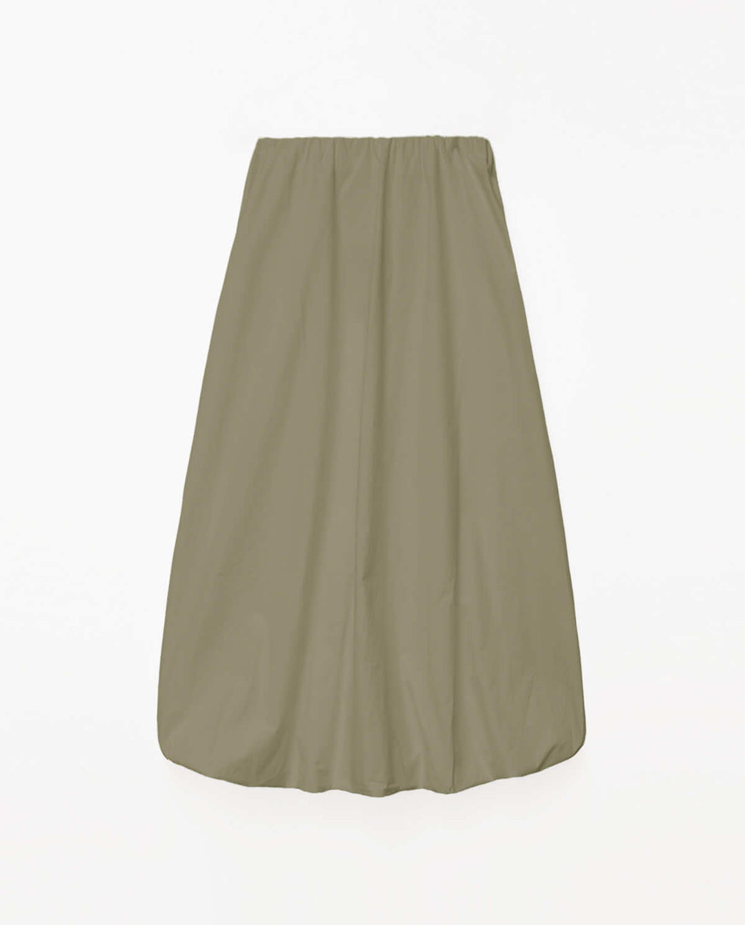 Khaki Slub Cotton Midi Skirt
