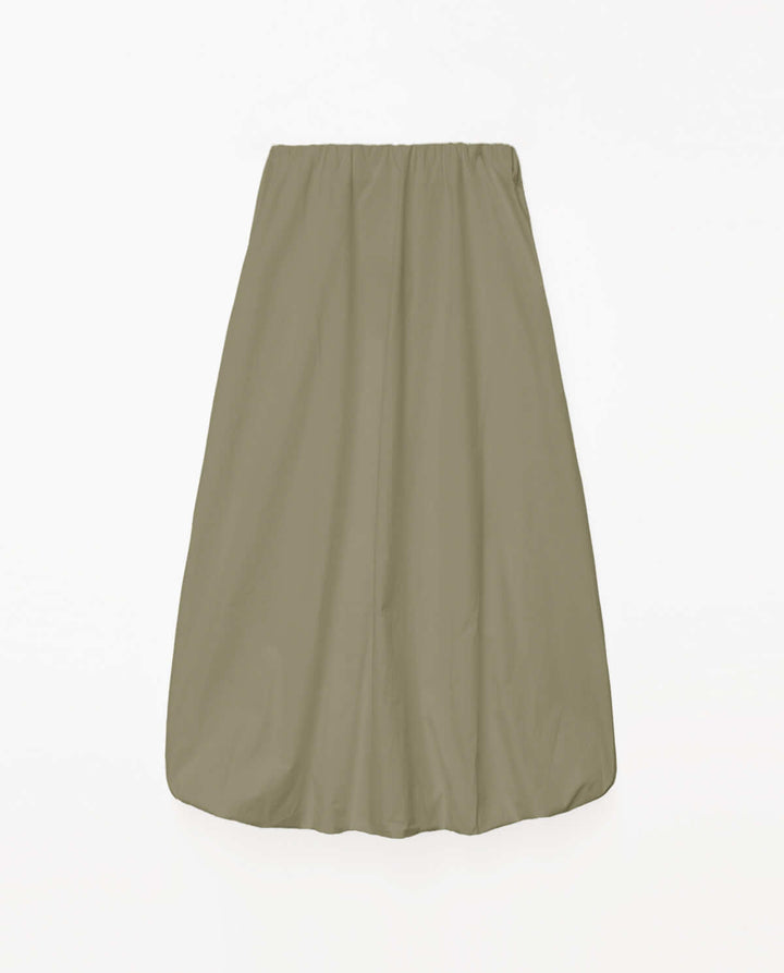 Khaki Slub Cotton Midi Skirt