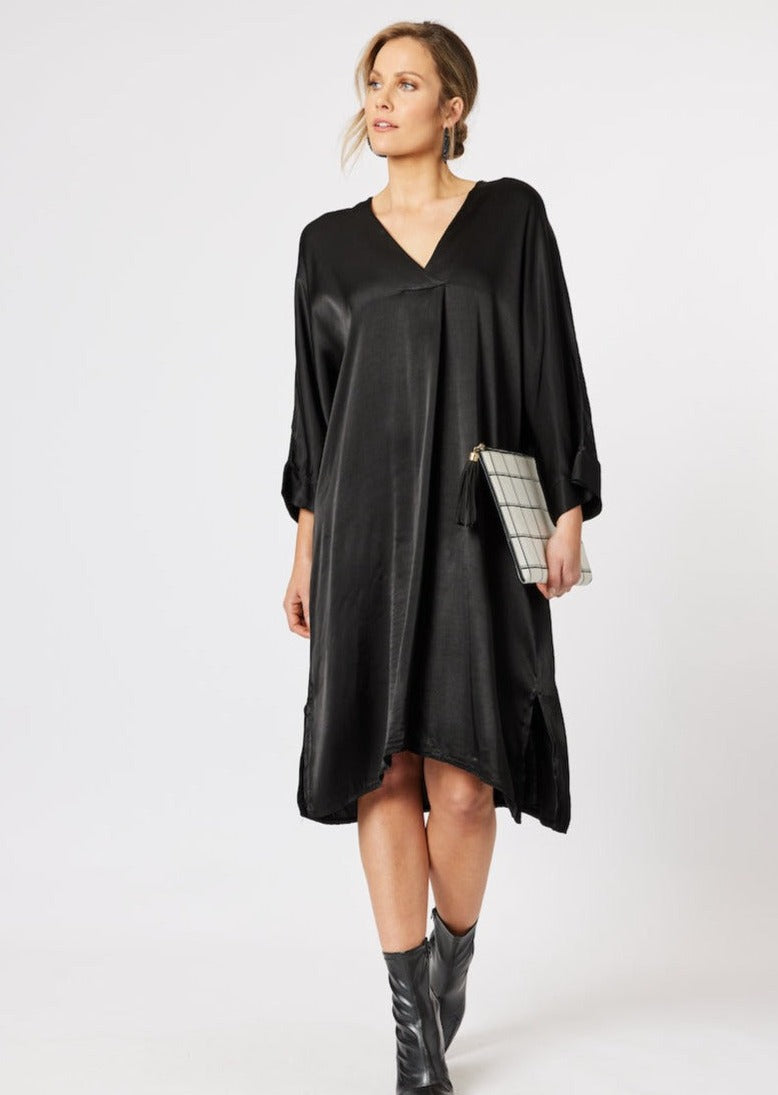 Marina Sateen Dress - Black