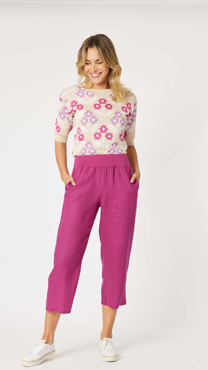 Lara Linen Wide Leg Pant - Magenta