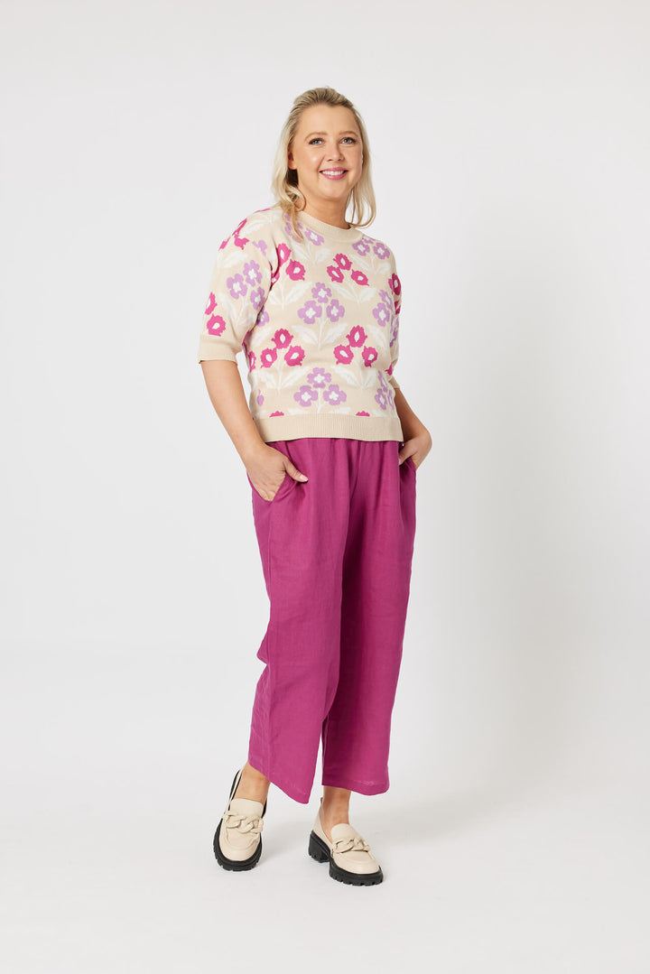 Lara Linen Wide Leg Pant - Magenta