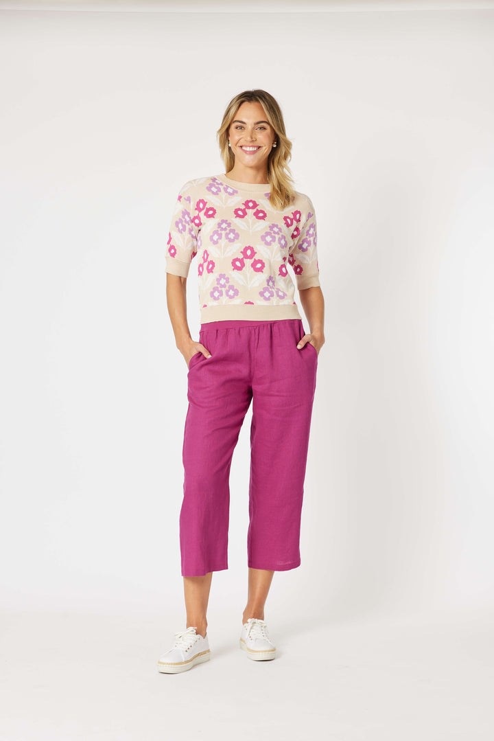Lara Linen Wide Leg Pant - Magenta