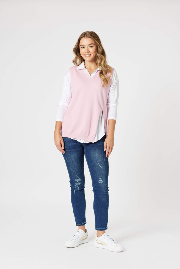 Vicky Side Split Knit Vest - Pink