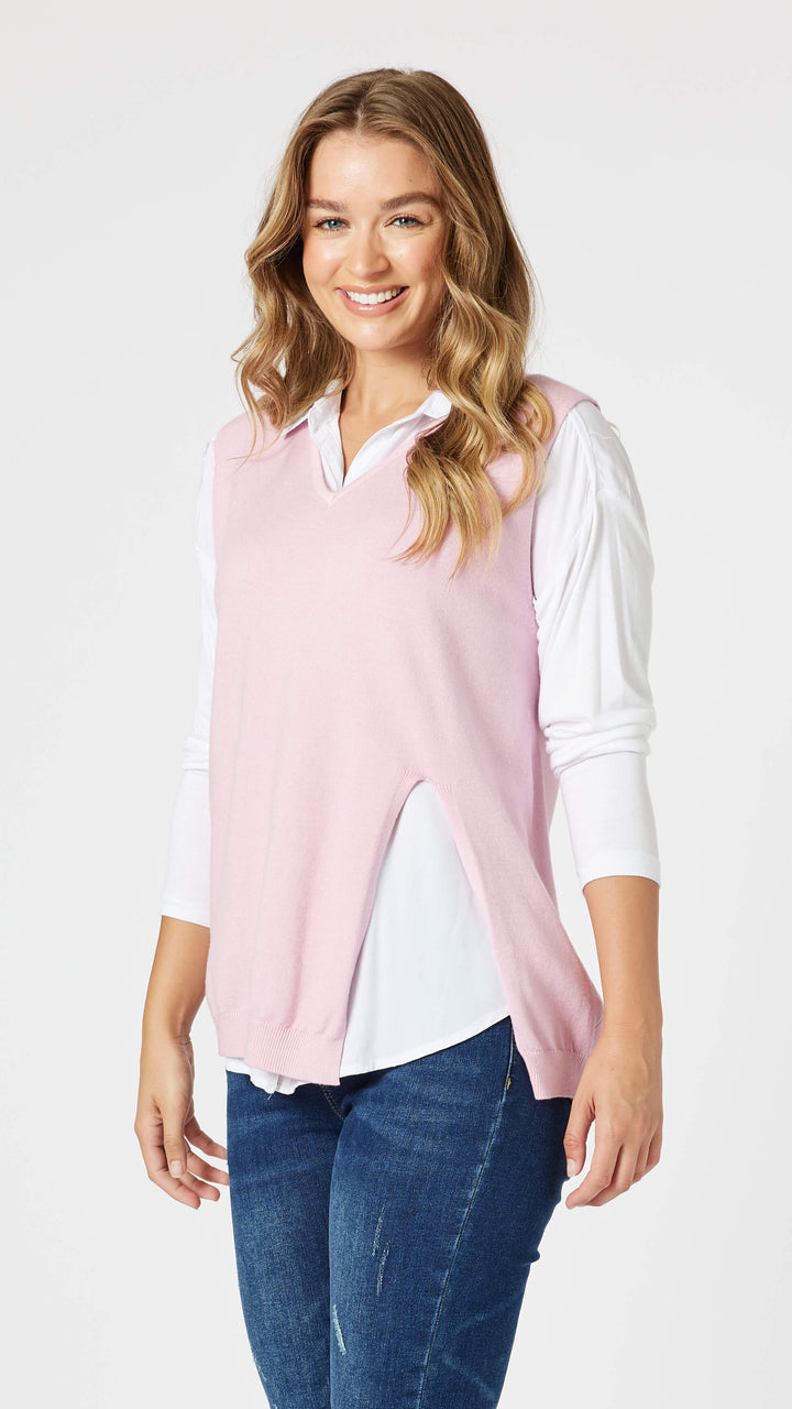 Vicky Side Split Knit Vest - Pink