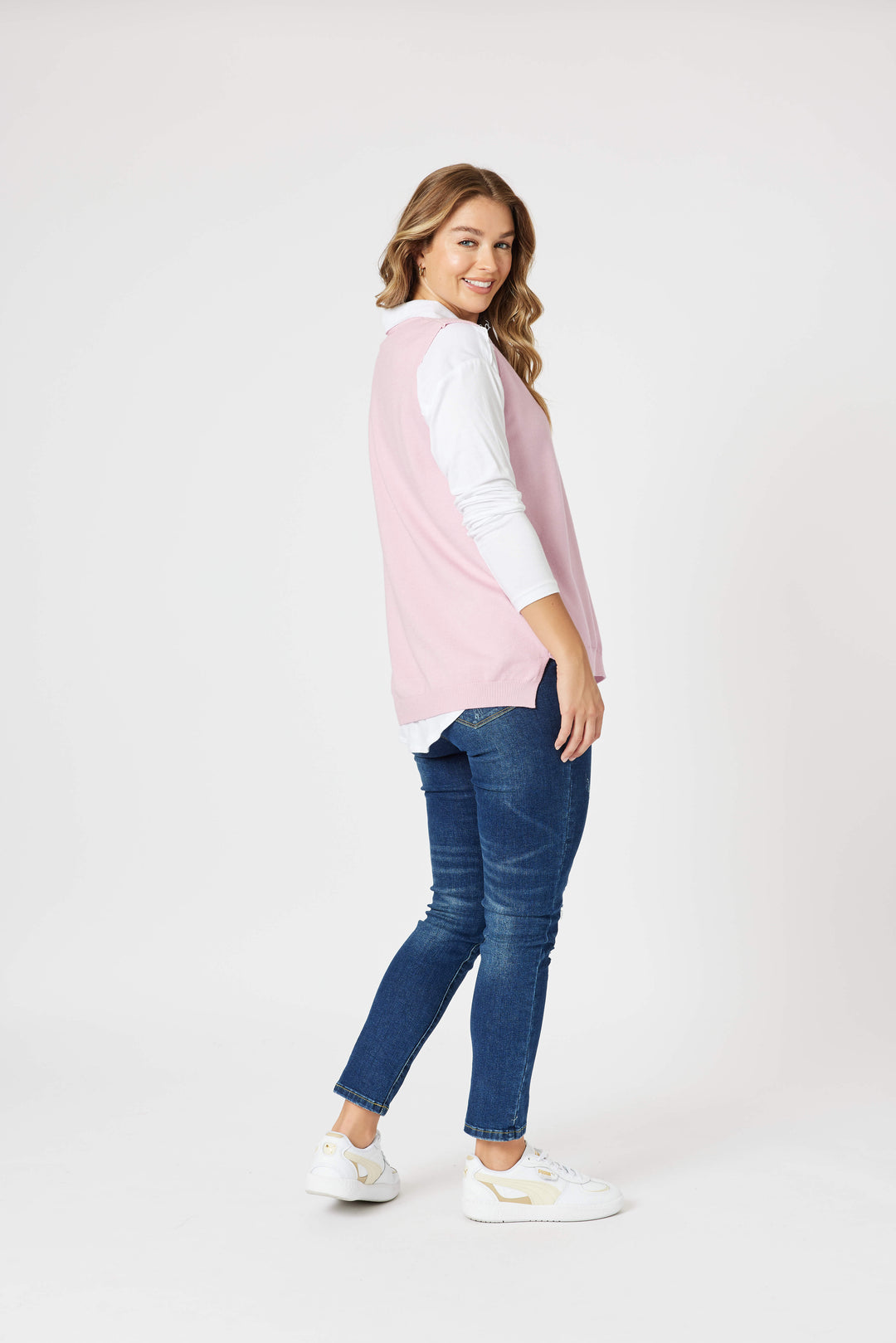 Vicky Side Split Knit Vest - Pink