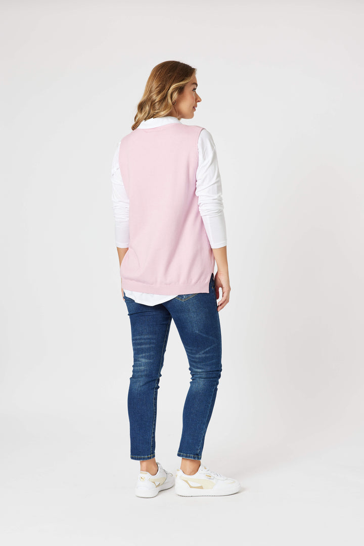 Vicky Side Split Knit Vest - Pink