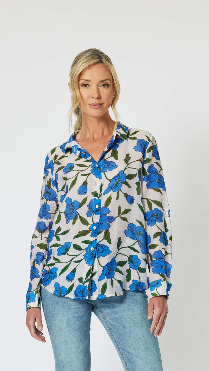 Eden Floral Printed Shirt - Cobalt