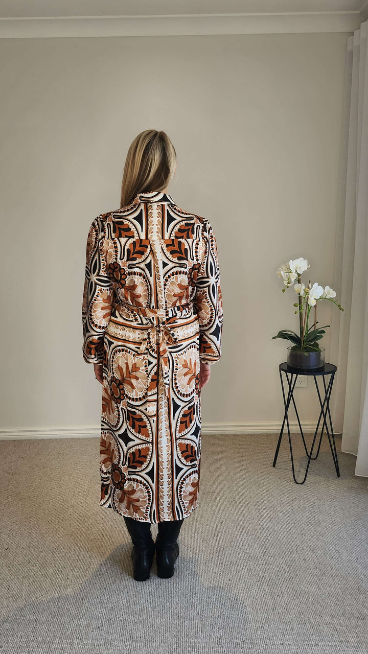 Studio Button Floral Print Dress - Chocolate Multi