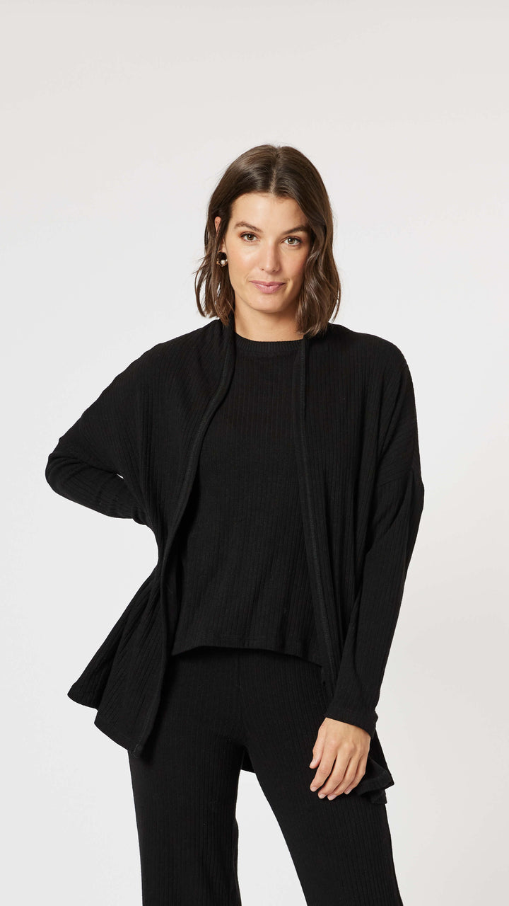 Ribbed Lounge Cardigan - Black