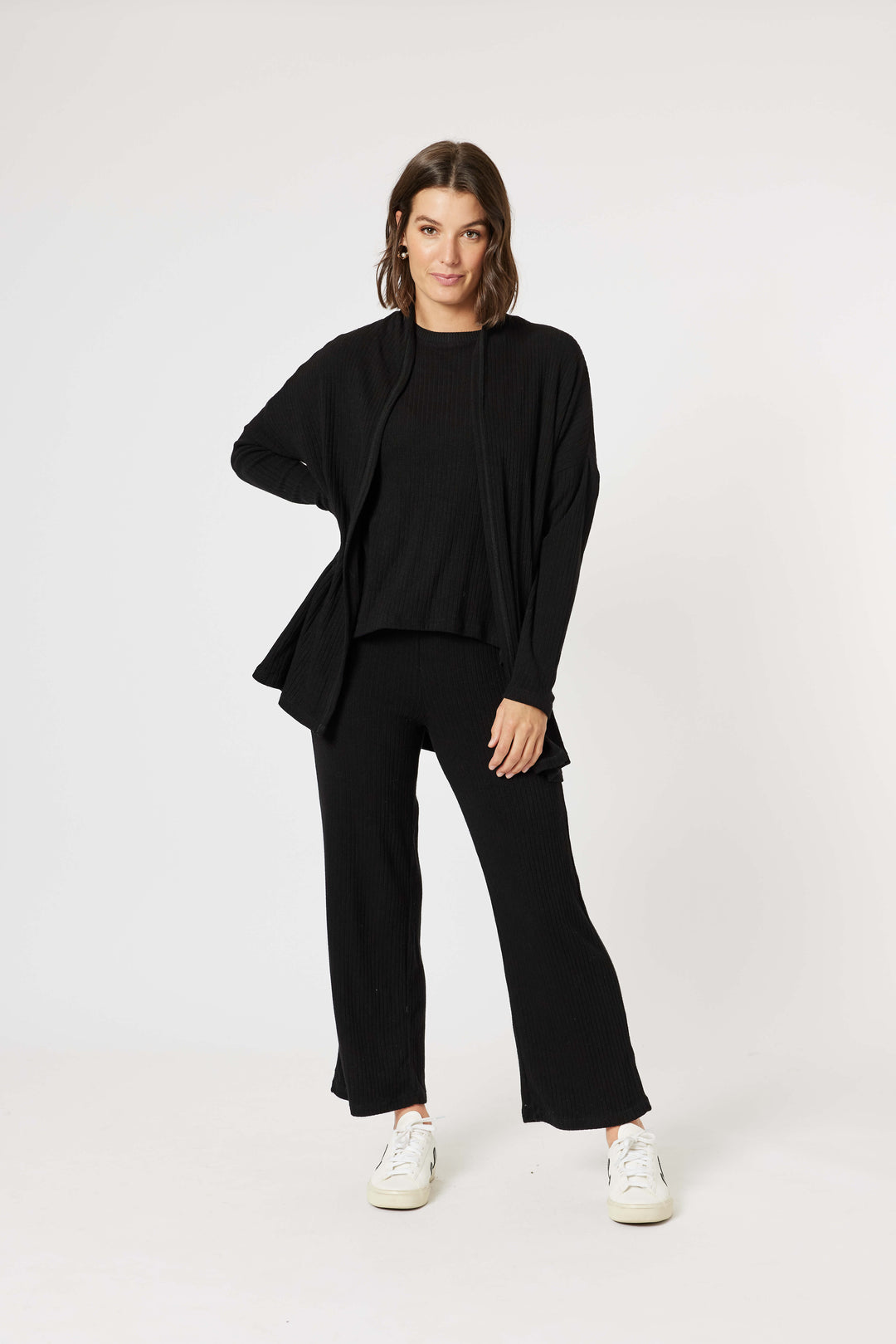 Ribbed Lounge Cardigan - Black