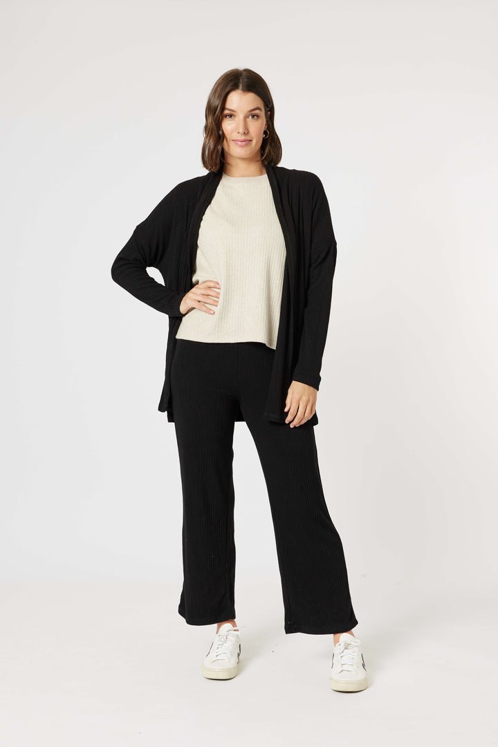 Ribbed Lounge Cardigan - Black