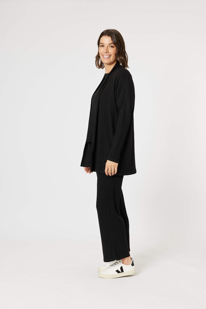 Ribbed Lounge Cardigan - Black
