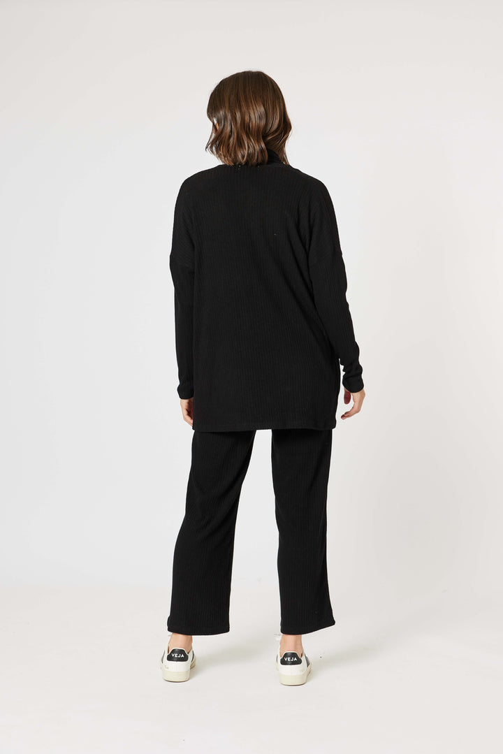 Ribbed Lounge Cardigan - Black