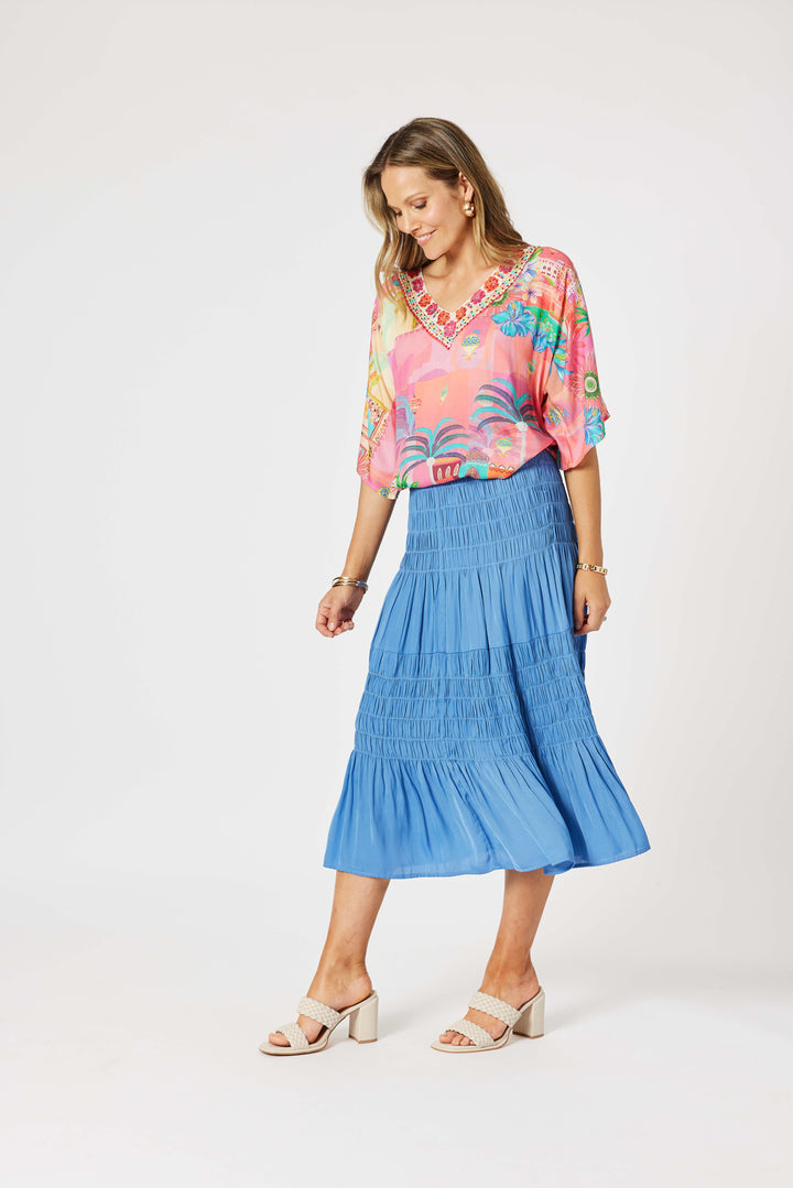 Lux Ruche Skirt - Pacific Blue