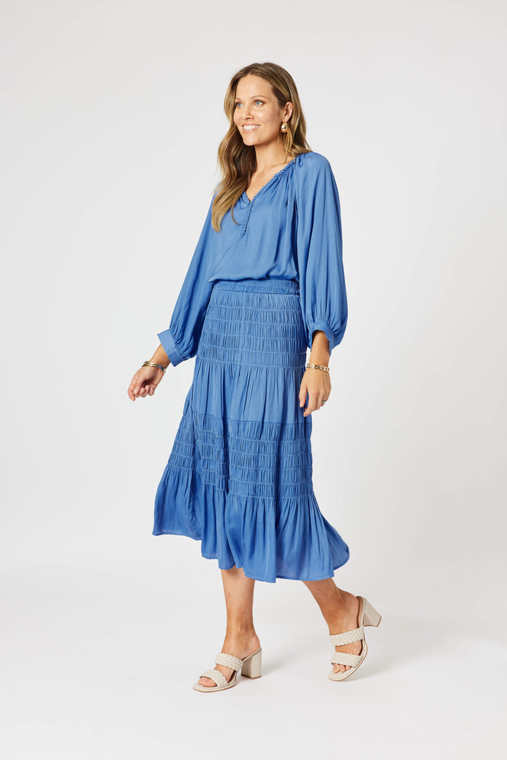 Lux Ruche Skirt - Pacific Blue
