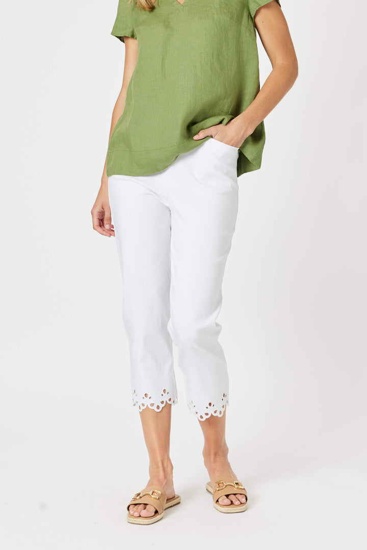 Fleur Broderie Hem Pant - White