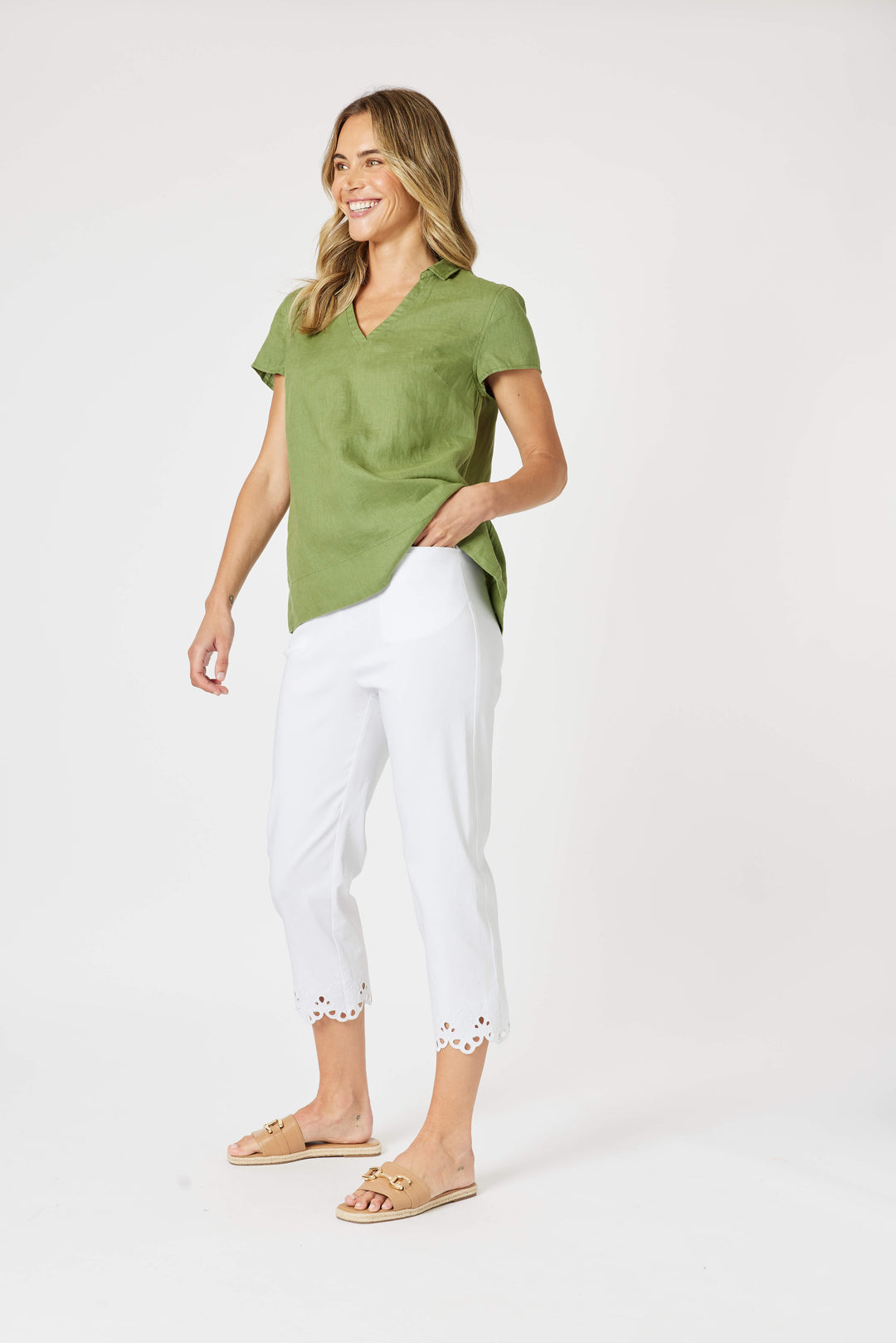 Fleur Broderie Hem Pant - White