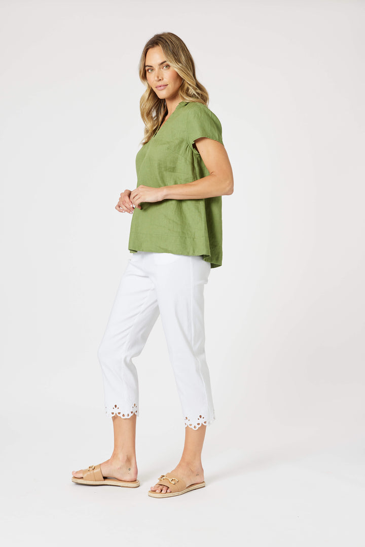 Fleur Broderie Hem Pant - White