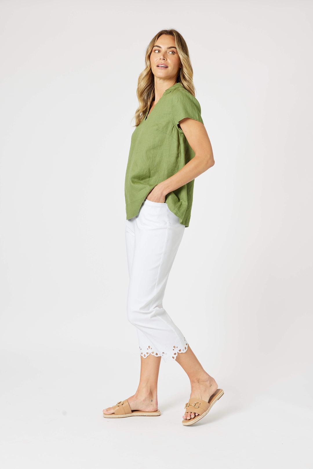 Fleur Broderie Hem Pant - White