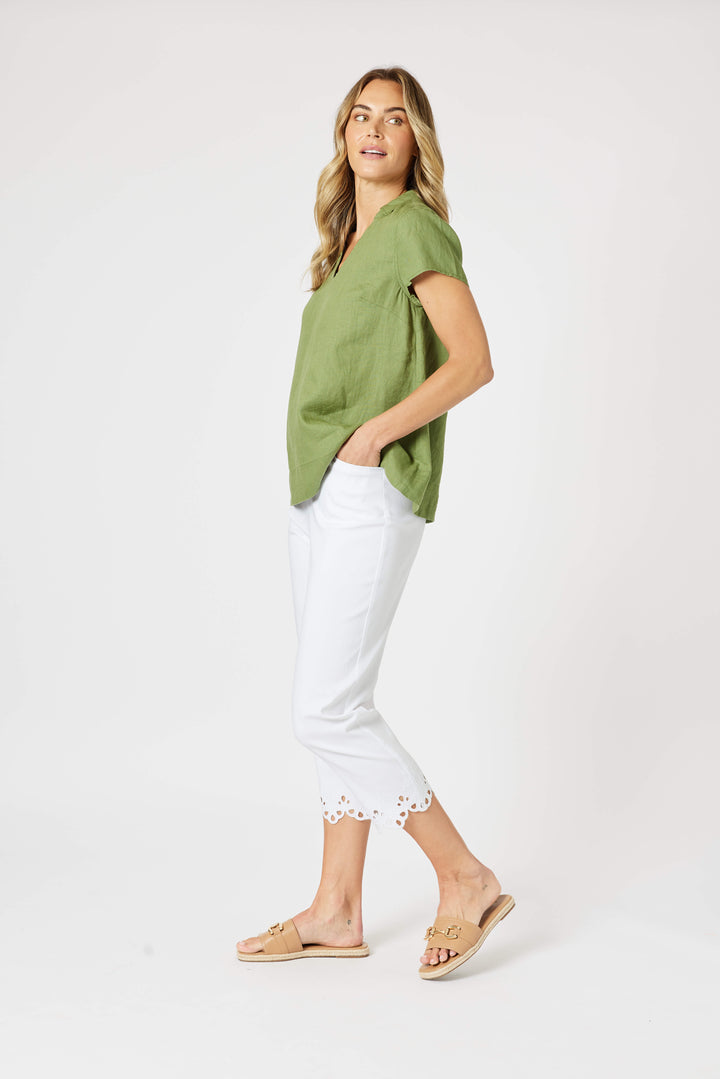 Fleur Broderie Hem Pant - White