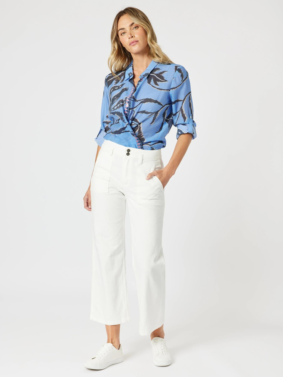 Peninsula Floral Sheer Shirt - Blue Multi