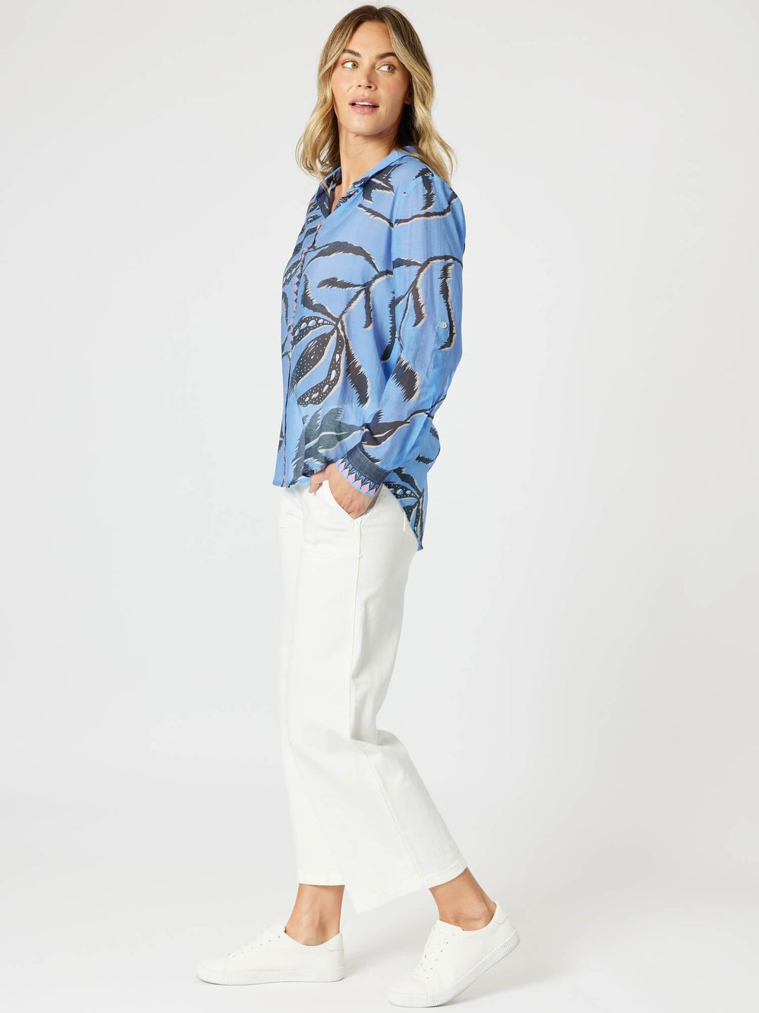 Peninsula Floral Sheer Shirt - Blue Multi
