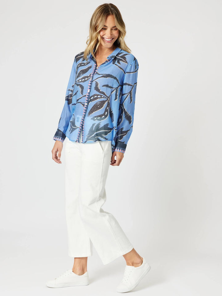 Peninsula Floral Sheer Shirt - Blue Multi