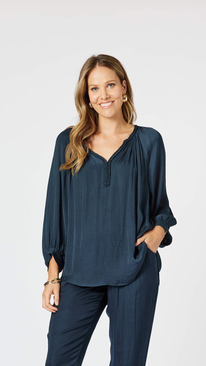 Lux Plait Top - Navy