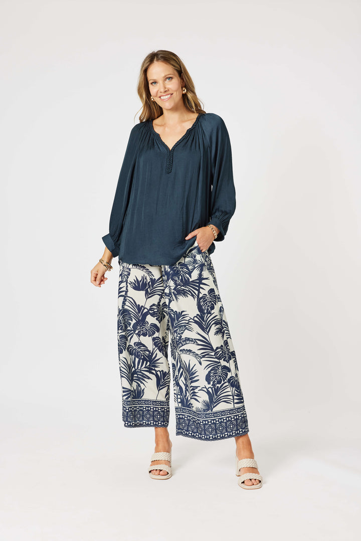 Lux Plait Top - Navy